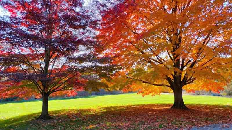 Comparison of celebration maple and autumn blaze fall leaf colors