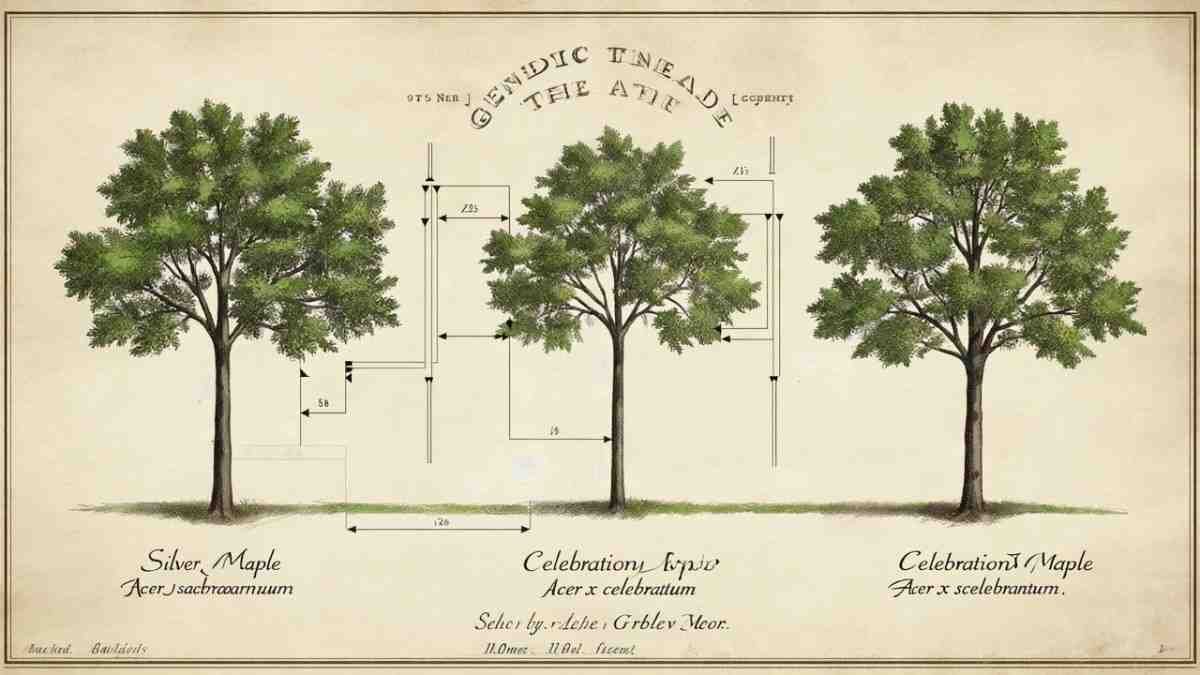 Hybrid diagram of celebration maple tree origins from Silver and Red Maples